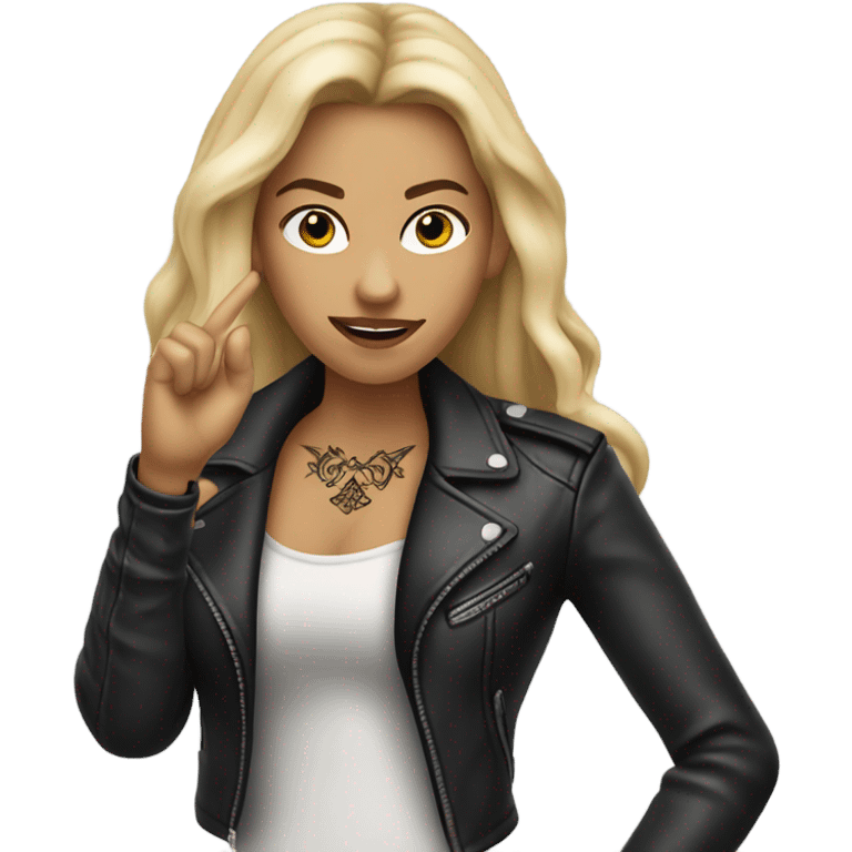 Blonde women with LONG HAIR, in Leather Jacket, Body Covered with Tattoos, POINTING YOU FORWARD with her HAND with INDEX FINGER, Hyper Realistic emoji