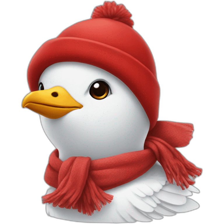 a seagull in a red hat and a red scarf emoji