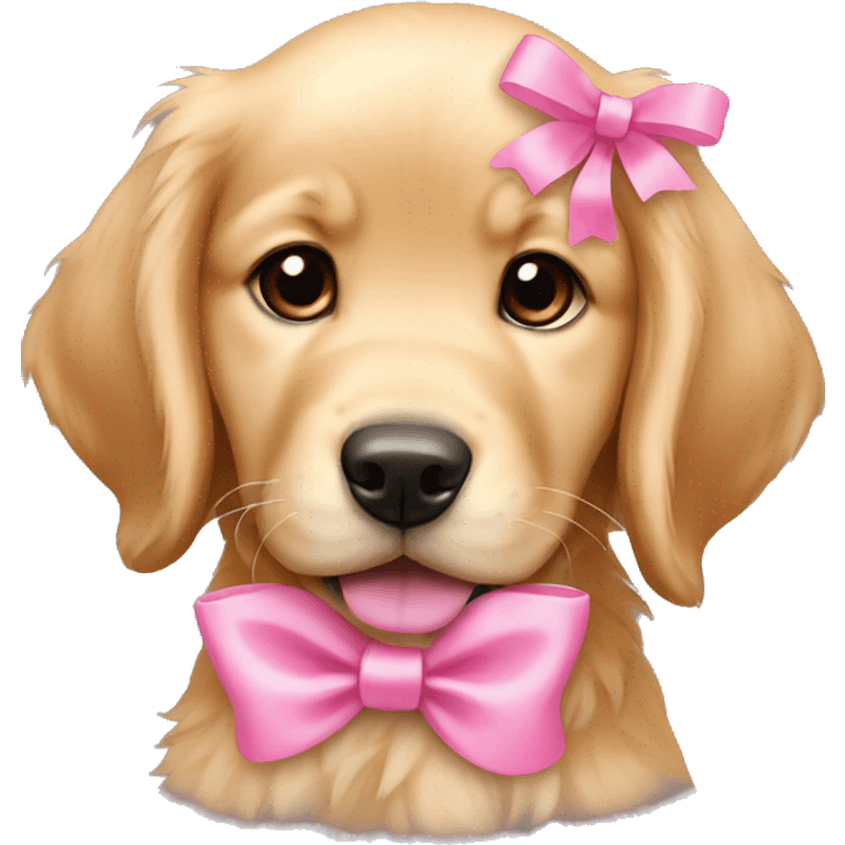 female golden retriever puppy with pink bows above her ears emoji