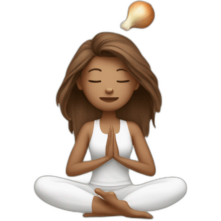 brown long hair yoga teacher feminine with an stinking onion in her hands emoji