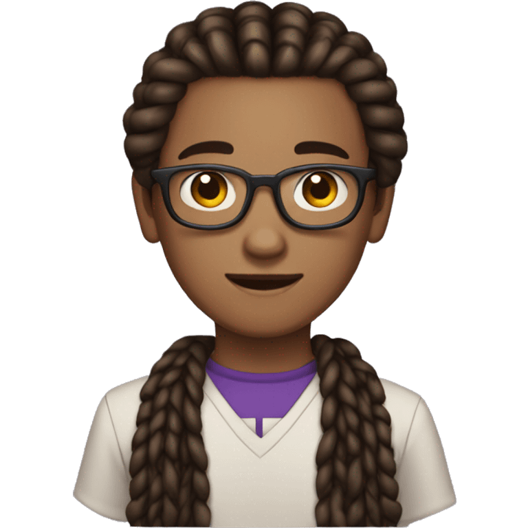 Brown teen nerd androginous boy with black and dark purple box braids showing near the eyes emoji