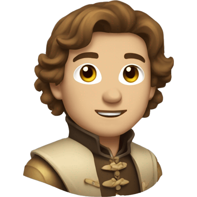 Musketeer man beige jacket short brown hair smirk emoji