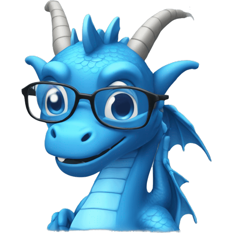 Blue dragon with glasses working with computer emoji