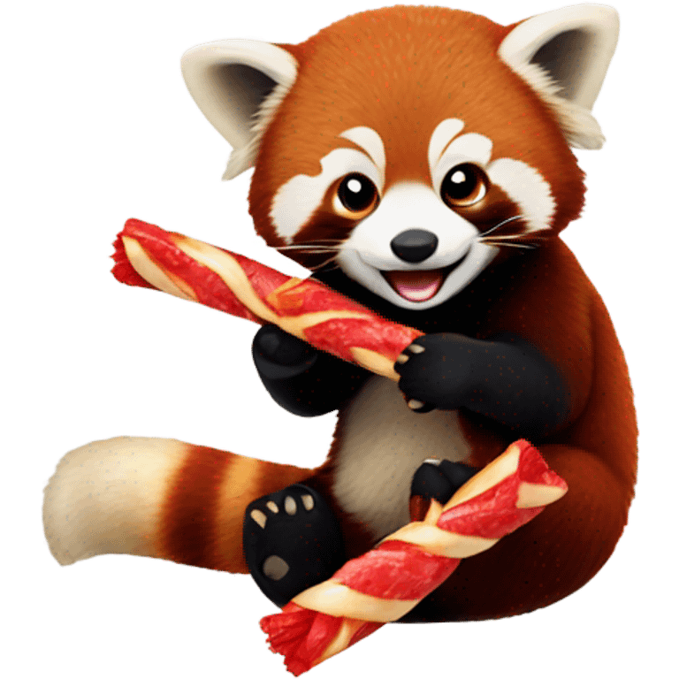 Red panda eating twizzlers emoji