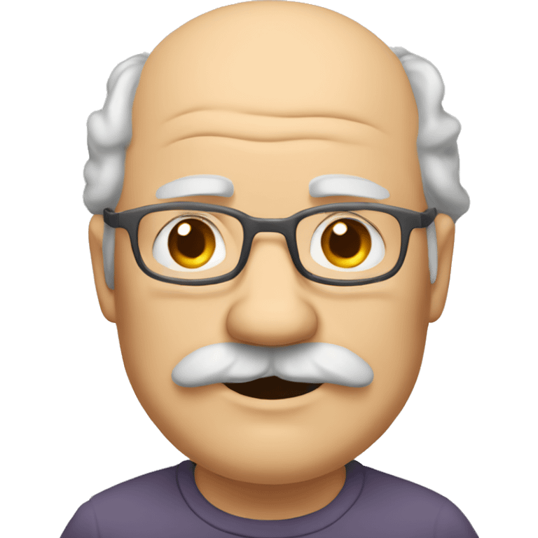 Short pudgy old man over enthusiastic face bald forehead long wavy gray and brown hair moustache  emoji