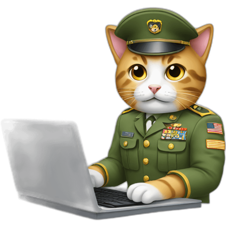 cat in military uniform typing on keyboard emoji