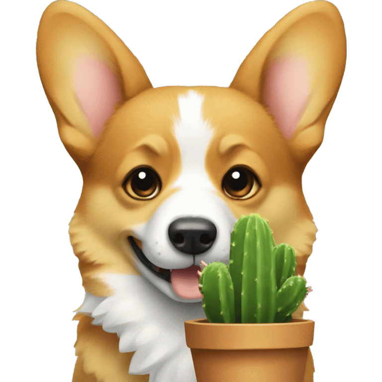 Corgi holding a cactus emoji