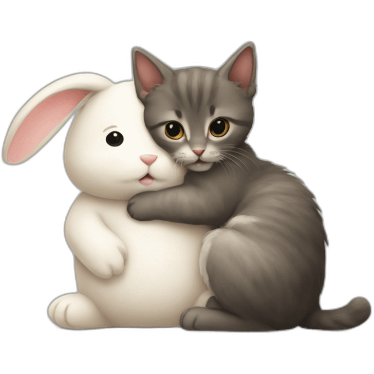 a kitten hugs a bunny emoji