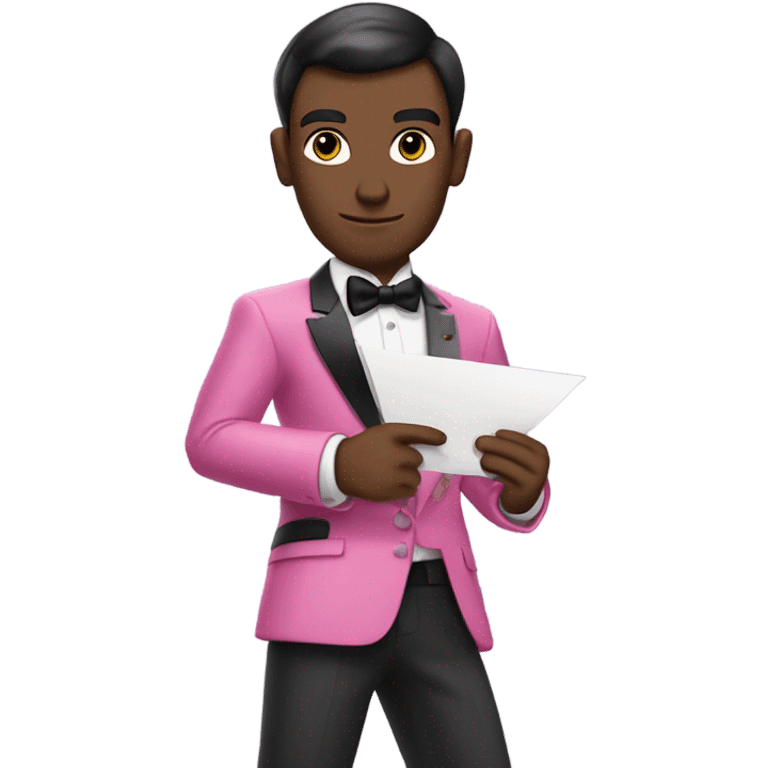 james bond in pink clothes with a an envelope in hand instead of the gun emoji