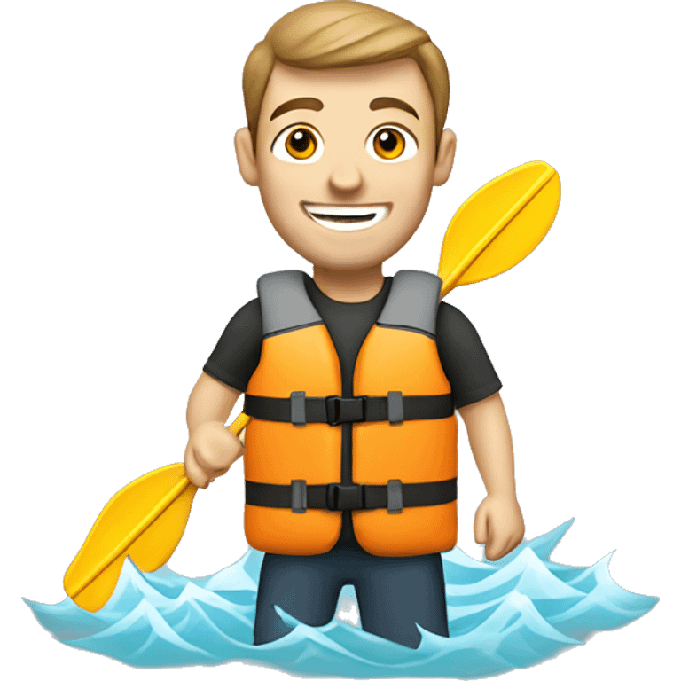 happy caucasian man wearing a kayaking lifejacket emoji