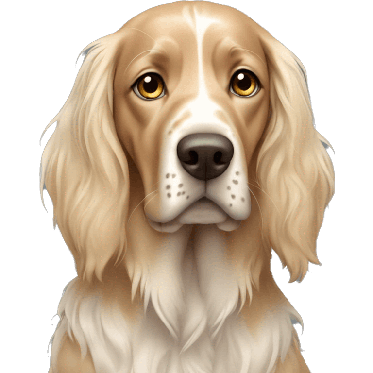 Blonde girl with Blue eyes with Brown english setter Portrait emoji