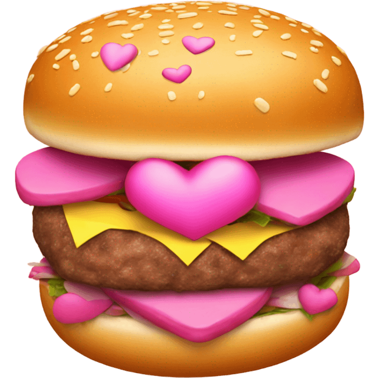 Burger with pink hearts around it  emoji