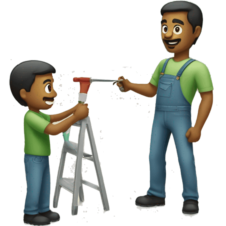 A man and his father painting a wall green with a roller emoji