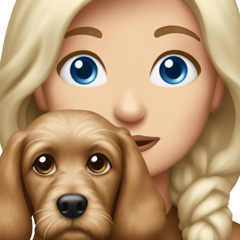 blue eyed old blonde lady with brown Cockapoo puppy dog emoji