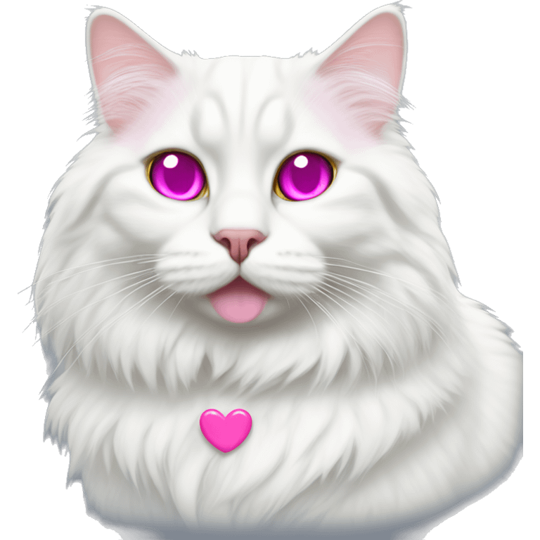 White siberian cat with pink heart eyes  emoji