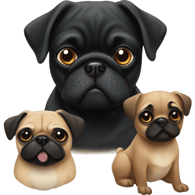 a black pug with a fawn pug emoji