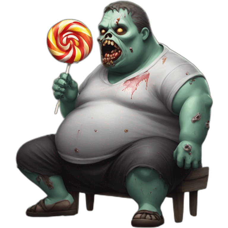 fat zombie wearing eating a lollipop hyperrealistic emoji