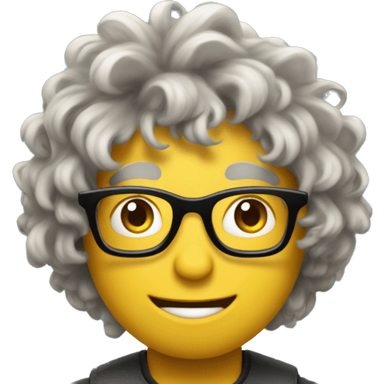 Crazy student with wavy hair and glasses looking at people in a weird way emoji