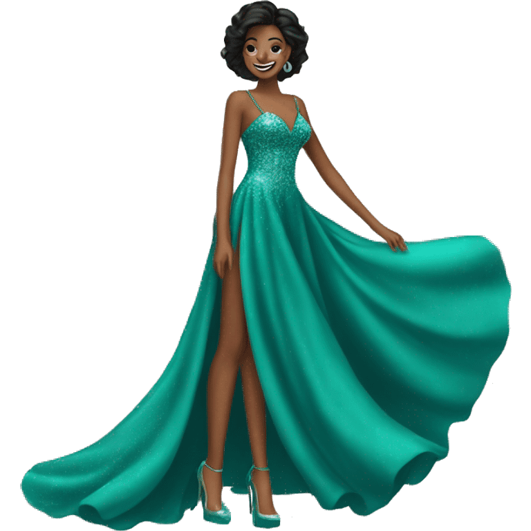 prom dress on manican long with train glittery teal emoji