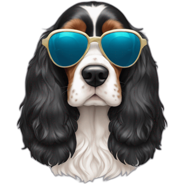 Tri coloured English cocker spaniel with sunglasses emoji