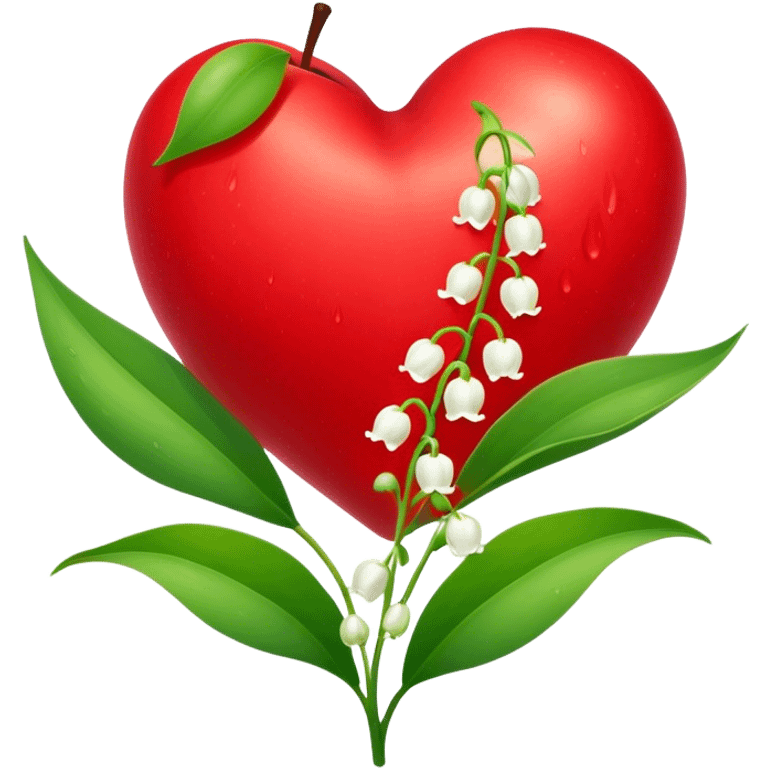 Heart-shaped apple and tear-shaped Lily of the Valley emoji