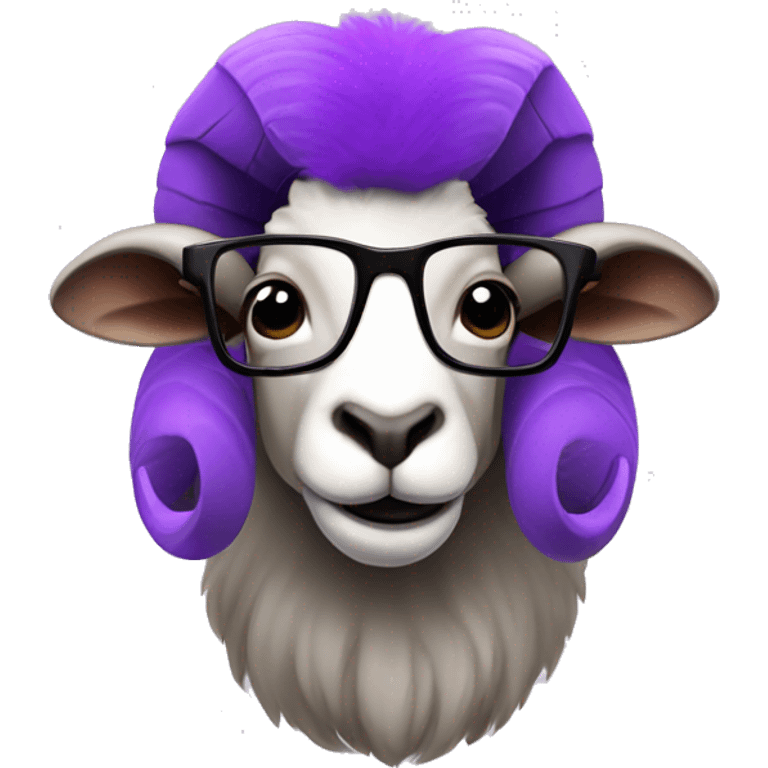 Ram with purple fur and black rimmed glasses emoji