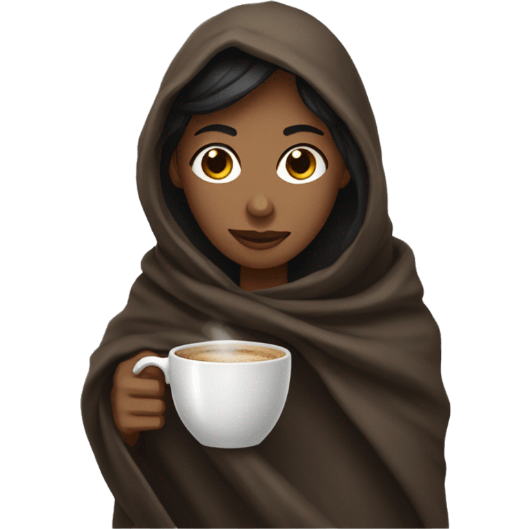 Dark Brunet Drinking coffee wrapped in a blanket emoji