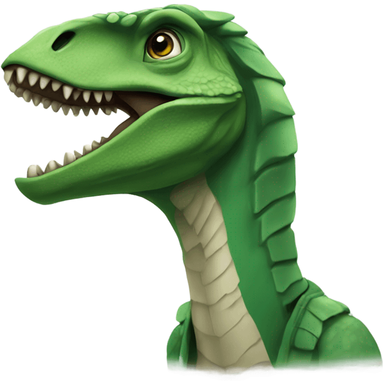 green velociraptor that is entrepreneurial and that says Fullness Global emoji