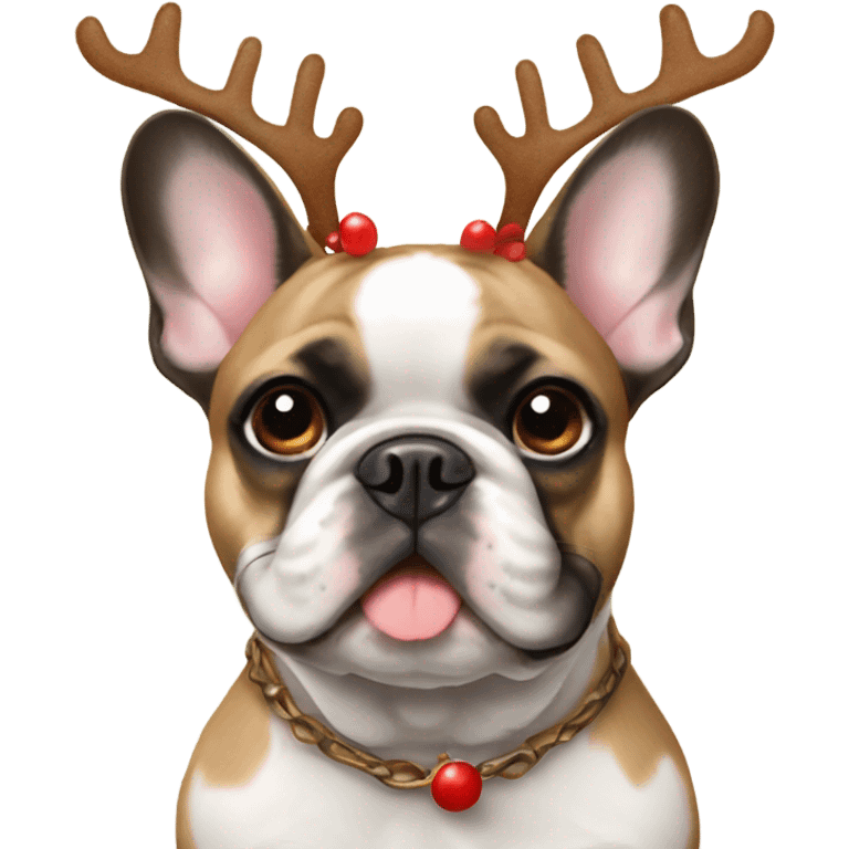 French bulldog with reindeer antlers emoji