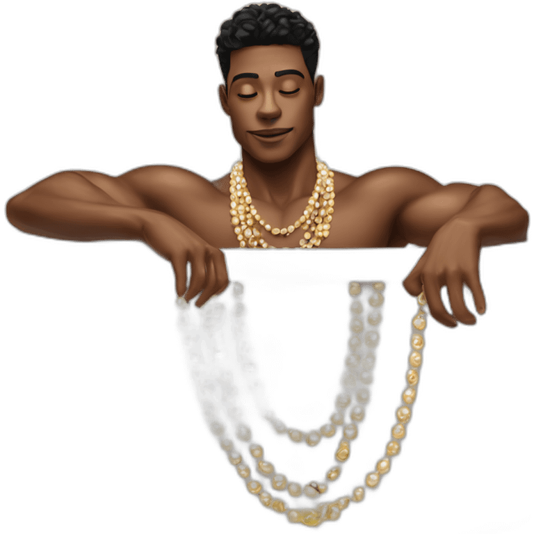 Posh-muscle-boy-pearl-necklace-in-golden-bathtub emoji