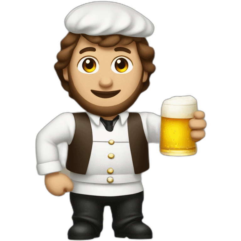 brown hair white skin Waiter with a pot belly serving bottles of beer emoji