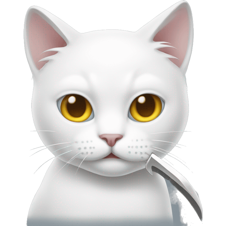 white cat with knife emoji