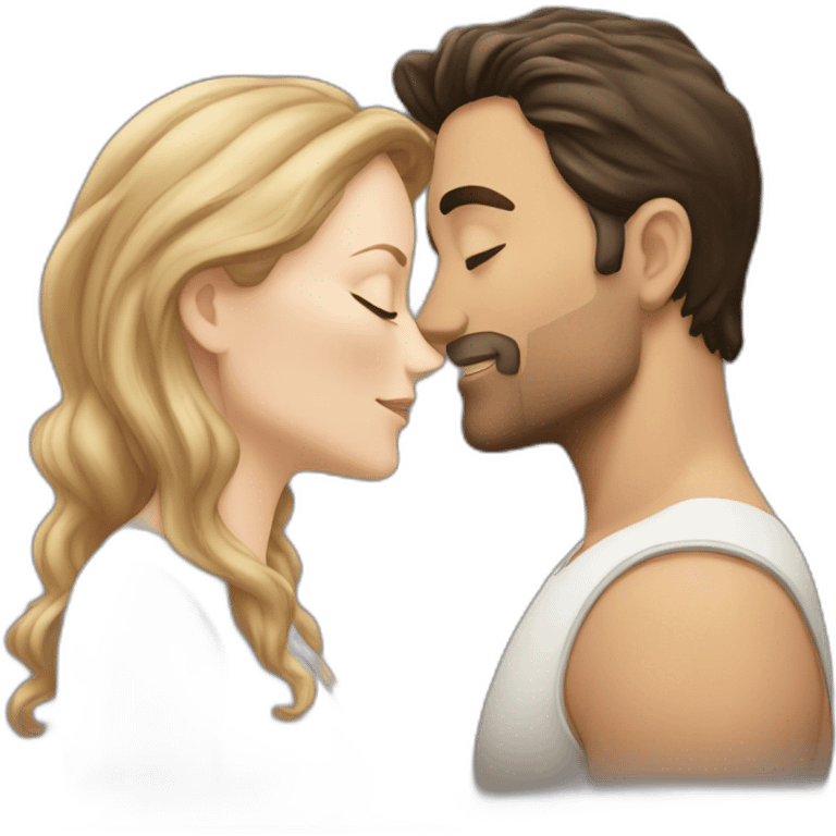 White Man with short dark hair kissing white woman with long brown hair emoji