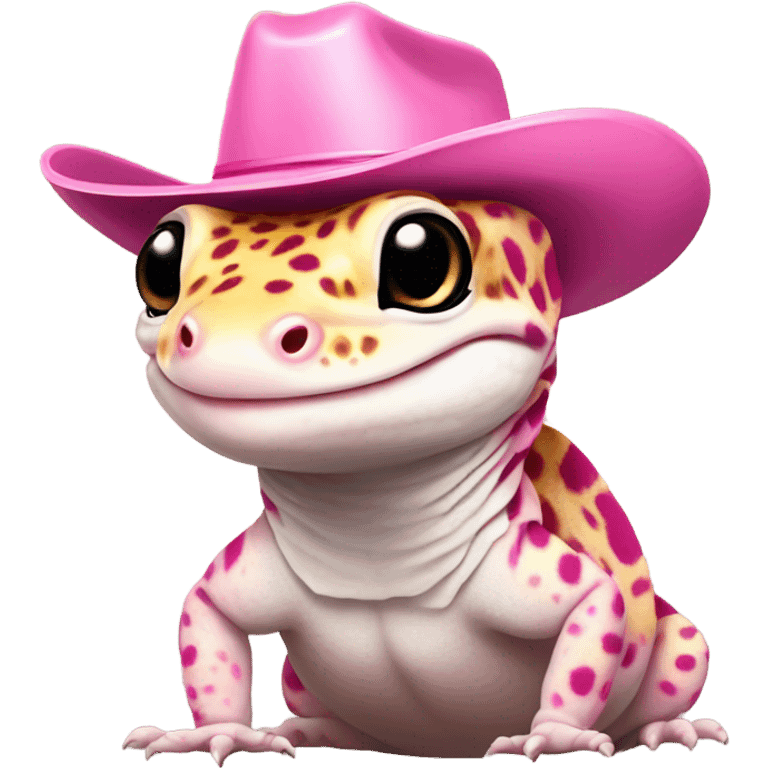 leopard gecko with a pink cowgirl hat emoji