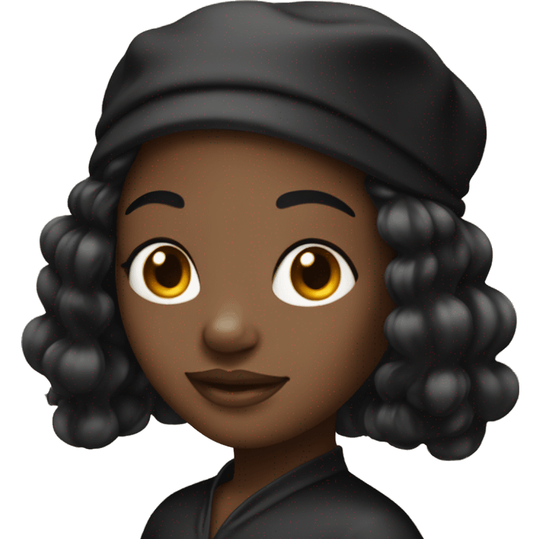 black girl wearing a black satin hair bonnet emoji