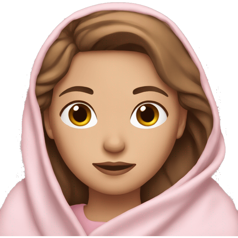 woman with brown hair and fair skin wrapped in light pink blanket emoji