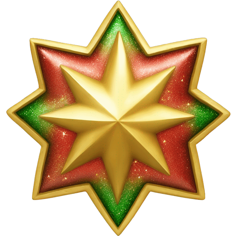 Golden star for tree top, with red and green sparkle accents emoji