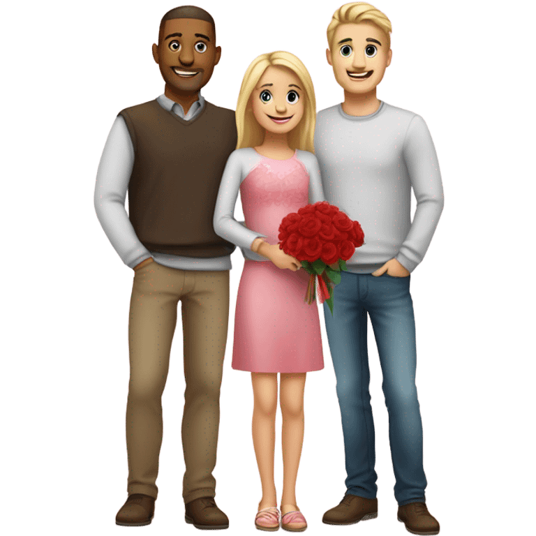 Blonde girl and husband with her little brunette daughter and son on Valentine's day emoji