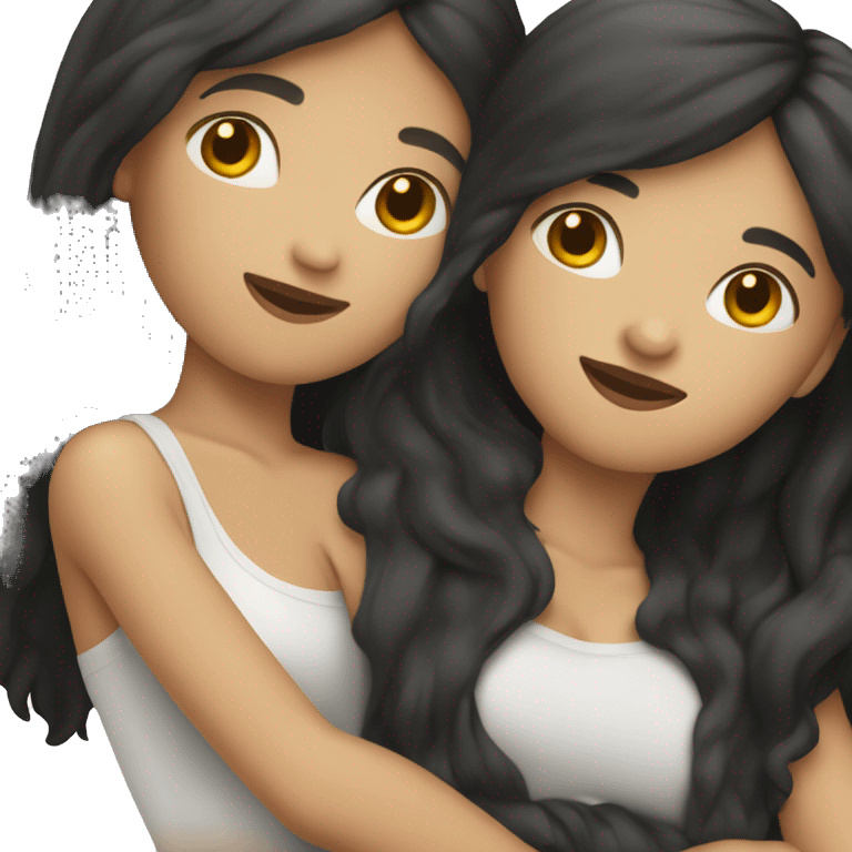 Lesbians cuddling. Both have long black hair and white skin. emoji