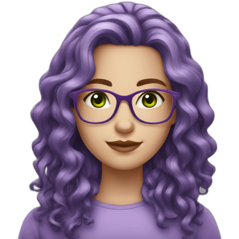 white-girl-purple-wavy-hair-green-eyes-square-glasses emoji