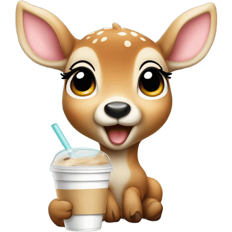 Baby deer drinking iced coffee emoji