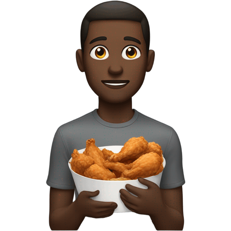 dark skin guy with brown hair eating fried chicken emoji