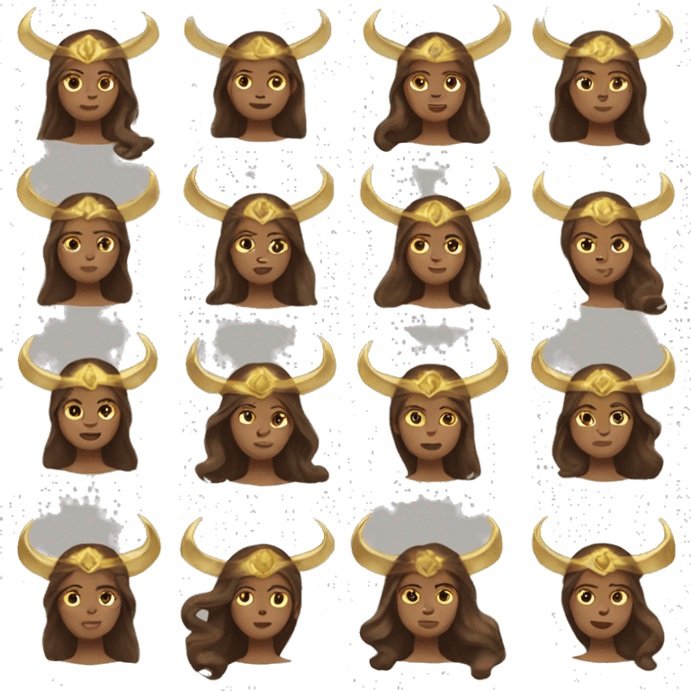 goddess with Long brown hair and gold horns  emoji