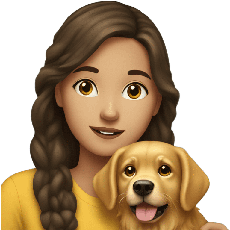 A brunette girl with her golden retriever emoji