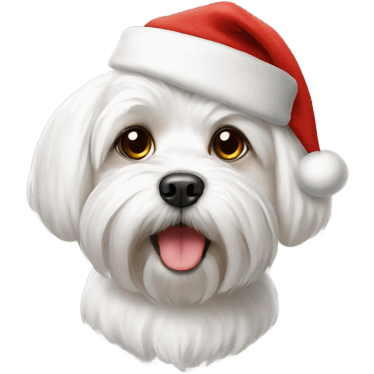 Maltese dog with Santa hat emoji