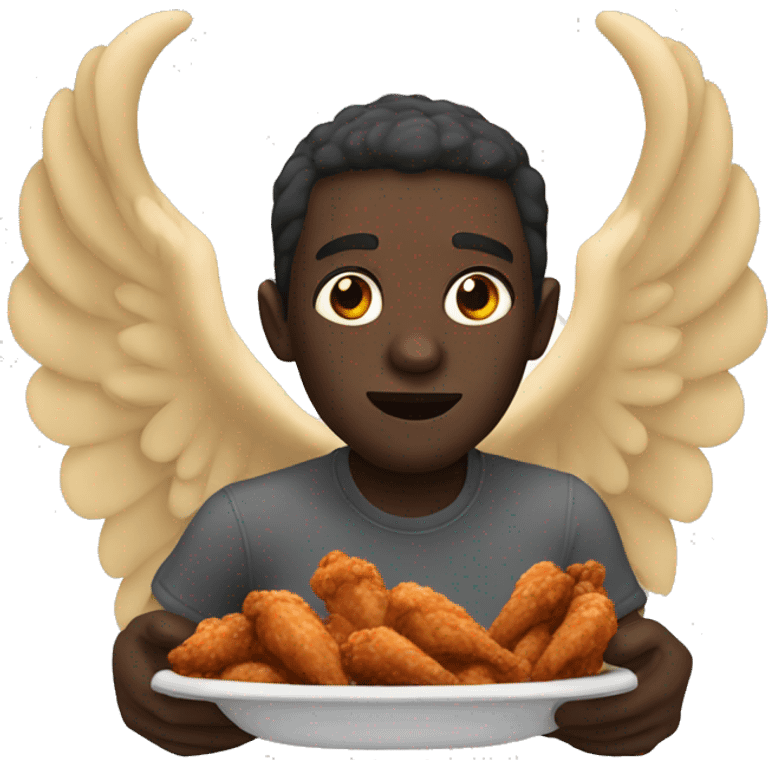 dark skinned man eating wings emoji