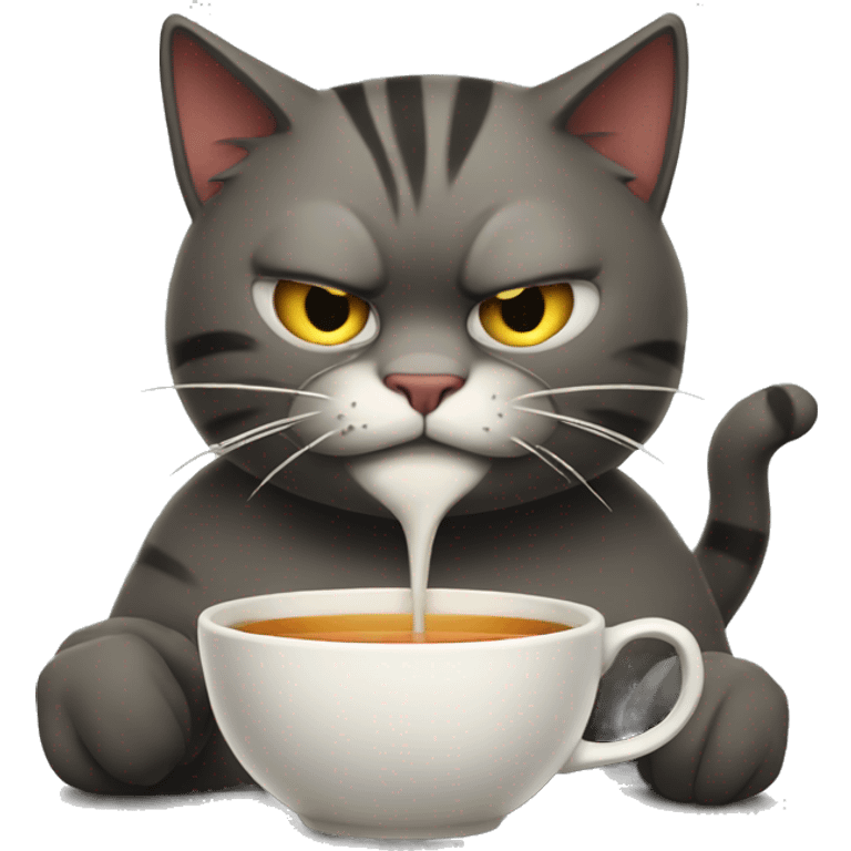 Angry cat sipping tea emoji