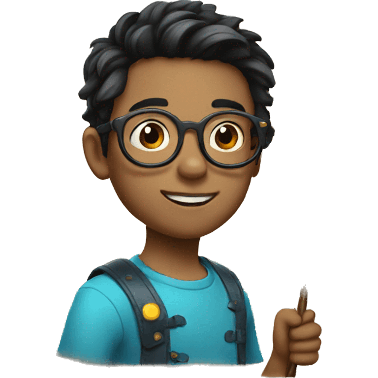 Boy with dark hair, round glases and a magic wand emoji