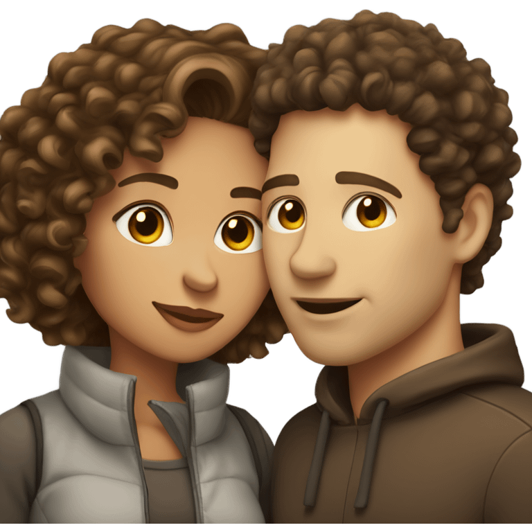 Light skinned woman with curly hair and white man with short straight dark brown hair kissing  emoji