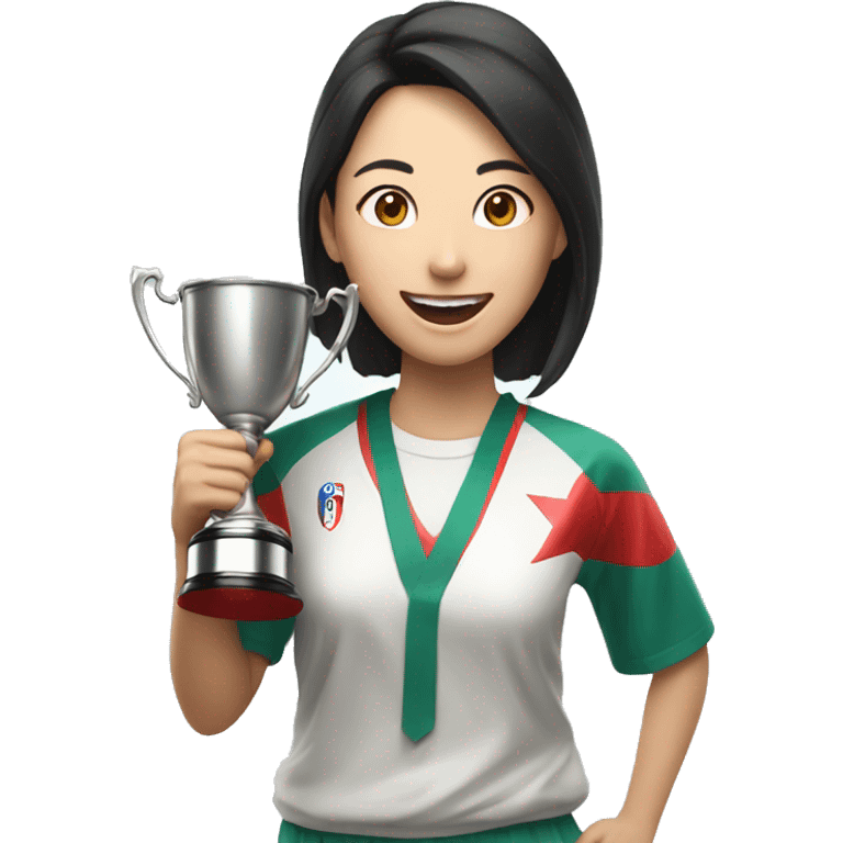 asian happy woman with champion cup emoji